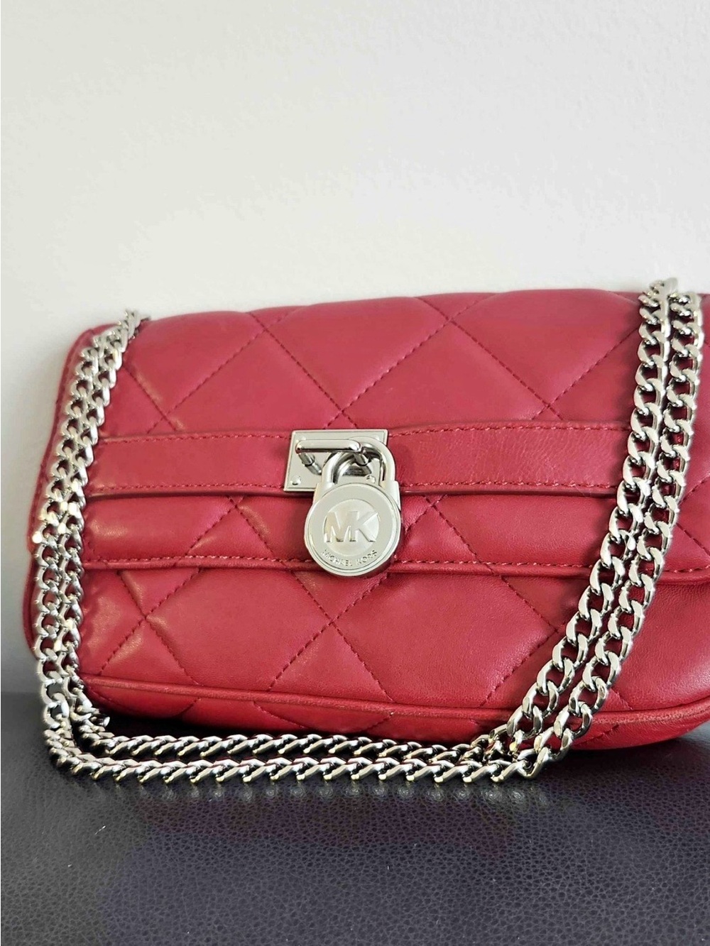Michael Kors Red Quilted Shoulder Bag with Silver Chain - Picture 7 of 7